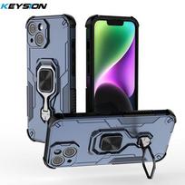 KEYSION Shockproof Case for iPhone 14 Pro Max 13 Soft Silicone+PC Upright Metal Ring Stand Phone Cover for iPhone 14 13 Pro Max for iPhone 14 mėlyna