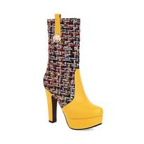 Women's high-heeled short boots, sexy European and American style waterproof table thick-heeled splicing large-size short boots 34 geltona