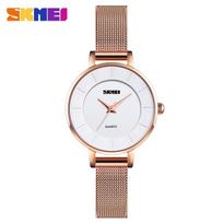 Exquisite steel case rose gold steel belt women's quartz watch simple round small dial female student watch rožinio aukso spalvos
