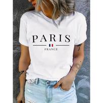 Print T-shirt Short Sleeve Crew Neck Casual Top For Summer & Spring Women's Clothing Loose Breathable Tee Clothes M smėlis