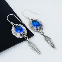 Dainty London Blue Topaz Gemstone Earrings, 925 Sterling Silver Earring, Handmade Boho Silver Jewelry Dangle Earrings, Mother's Day Gifts 2.75" mėlyna