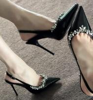 2025 new summer word with nude high heels pointed sexy rhinestones beautiful temperament versatile sandals women 34
