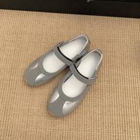 Temperament light silver ballet flat shoes women's 2025 new spring retro French Mary Jane single shoes 35 sidabras