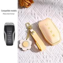 BYD Dolphin Key Cover: Real Leather Protective Shell for Song Qinyuan Plus DMI and Han EV with Tang DM Buckle for Women.