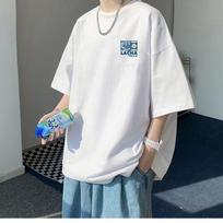 Korean Loose Fitting T-shirt Fashion American Japanese Fuji Printed T-shirt with Soft Men Versatile Double Outfi M balta