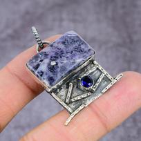 Dendrite Opal, Topaz Handmade 925 Sterling Silver Pendant 2.37  l3J02