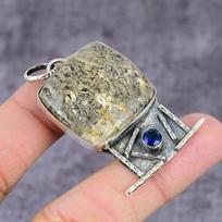 Turtela Fossil, Topaz Handmade 925 Sterling Silver Pendant 2.22  o1M01