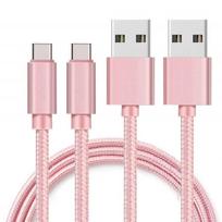 USB-C Cable for Google Pixel 6 - Google Pixel 6 Pro - Nylon Braided Pink 1 Meter [PACK OF 2] Phonillico® rožinė