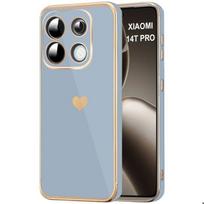 Case for Xiaomi 14T Pro, Silicone Protection with Heart Pattern Anti-Scratch Soft TPU Blue