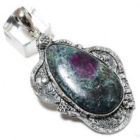 Ruby in Fuchsite  Handmade Ethnic 925 Silver Jewelry Pendant 2.96  H5s89
