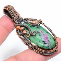 Ruby in Zoisite  Handmade Copper Wire Wrap Jewelry Pendant 2.56  M9O76