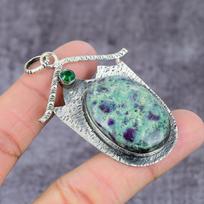 Ruby in Fuchsite, Diopside  Ethnic 925 Silver Gift Pendant 2.27  O7R60