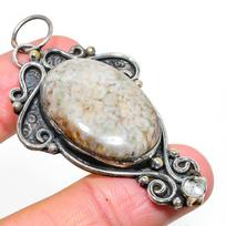 Fossil Coral,White Topaz 925 Sterling Silver Jewelry Pendant 2.68  i8T65