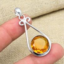 Honey Topaz Gemstone Handmade 925 Sterling Silver Jewelry Pendant For Memorial Day 1.88 Inches oranžinė