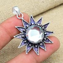 Dazzling Mystic Topaz Gemstone 925 Sterling Silver Jewelry Handmade Pendant Gift For Women 1.96 Inches balta