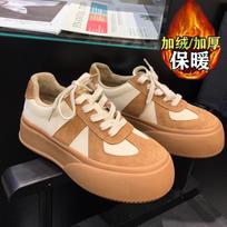 Velvet retro German training shoes for women's 2025 autumn and winter new thin velvet round head thick sole color matching versatile sports and leis 35 chaki