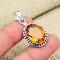 Dazzling Honey Topaz Gemstone 925 Sterling Silver Jewelry Handmade Pendant For Memorial Day 1.41 Inches oranžinė