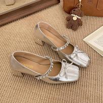 Retro ballet style light mouth thick heel single shoes women's 2025 new spring and autumn with skirt square head French Mary Jane shoes 35 sidabras