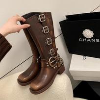 Huge good-looking western cowboy boots women's 2025 new retro boots metal buckle square-headed knight 35