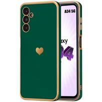 Protective Case - Samsung - Galaxy A34 5G - Silicone TPU - Heart Pattern - Night Green žalia