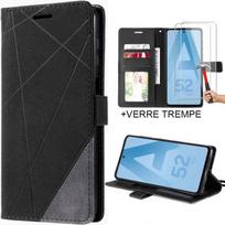 Case for Samsung A52 4G-5G A52s 5G + Pack 2 Tempered Glasses - Elegant Leather Effect Case Black