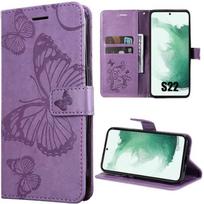 Protective Case - BOOLING - for Samsung Galaxy S22 - Butterfly Pattern - Purple Leather Effect - Magnetic Closure violetinė