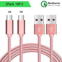 Micro USB Cable, Set of 2, 1M - Pink Nylon
