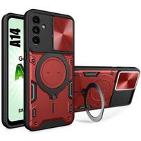 Case for Samsung Galaxy A14 4G-5G - Rigid Shockproof - Red - Lens Protection - Ring Stand raudona