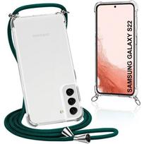 Transparent soft case with night green cord necklace for Samsung Galaxy S22 (6.1  ) žalia