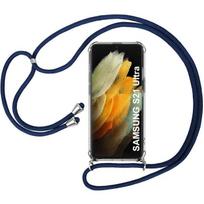 Case - BOOLING - for Samsung Galaxy S21 Ultra - Flexible - Anti-Scratch - Transparent with Navy Blue Lanyard mėlyna