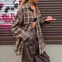Casual Plaid Shirt Woman Loose Autumn Winter Lapel Buttons Women's Coat Full Sleeve Cozy Vintage Khaki Tops Female Streetwear S chaki