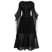 Women Cosplay Dress Gothic Style Witch Halloween Party Costume Lace-up Strap V XL juoda