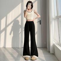 Lace Trim Patchwork Micro Flare Pants Women's Summer Thin Slimming Drape Plus Size Straight Blazer Wide Leg Pants M juoda