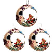 3Pcs Frog on Moon Car Ornaments Acrylic Pendant Christmas Tree Hanging Ornaments Holiday