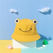 New style parent-child hat Korean version cute frog fisherman hat women cotton embroidered sun hat One Size žalia