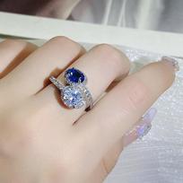 Silver High Quality Blue Topaz Ring Inlaid Pure Body Cut Fire Bright Paraiba Ring Women's Party Birthday Gift resizable