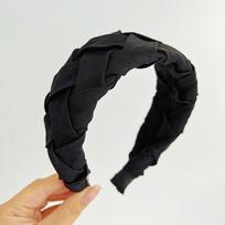 Drobės ir medvilnės mišiniai Kryžminio pynimo Plaukų aksesuarai Plati galvos juosta moterims Rankų darbo megzta ekologiškos medvilnės galvos apdangalas black
