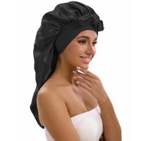 1/2/3pcs Satin Sleep Caps with Ribbon Tie - Black & Pink Polyester Night Hats for Long Hair Casual and Stylish Design