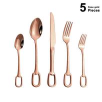 5Pcs Luxury Tableware Set tainless Steel Knife Fork Spoon Cutlery Set Elegant Dinnerware Set Hangable Design Customizable Logo