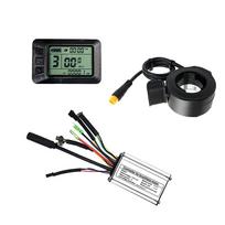 36/48V Mid Motor Thumb Throttle & 15A Controller & LCD7U Display Kit For E-bike gray
