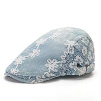 Flower Embroidery Stitching Lace Beret Spring Summer Women Peaked Cap Denim Forward Cap šviesiai mėlyna spalva