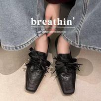 Cowhide version ballet style lace-up Mary Jane shoes new sweet sister small leather shoes square head ballet 35 juoda