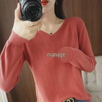 Cotton Yarn V-Neck Sweater - Women's Loose Knit for Autumn/Winter XXX-Large arbūzo raudonos spalvos