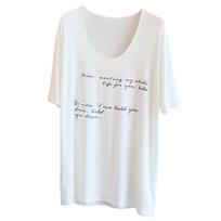 Women's Loose-Fit Modal T-Shirt with Large Neckline and Letter Print - Casual Summer Short Sleeve Top One Size