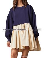 Chic European & American Style Solid Color Loose Mid-Length Long-Sleeve Dress for Autumn & Spring S skalūno pilka spalva