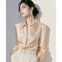 Women's Satin Turn-Down Collar Long Sleeve Shirt - Casual, Fashionable, Simple Slimming Base Top Double Extra Large abrikosas