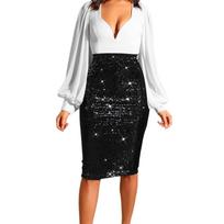 Autumn/Winter 2024 Women's Solid Sequin High Waist Midi Skirt Extra Large juoda