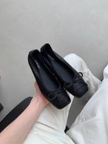 Sheepskin version~ Ballet style splicing square head one pedal bow genuine leather Mary Jane single shoes women 35