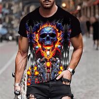 Summer Round Neck 3D Skeleton Print Top Fashionable Casual Short Sleeved Men's T-shirts 6XL black