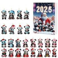 Yousheng 2025 Panda Advento kalendorius su 24 Panda papuošimais Vaikų šventinis atgalinio skaičiavimo kalendorius Kalėdinės eglutės dekoracija D
